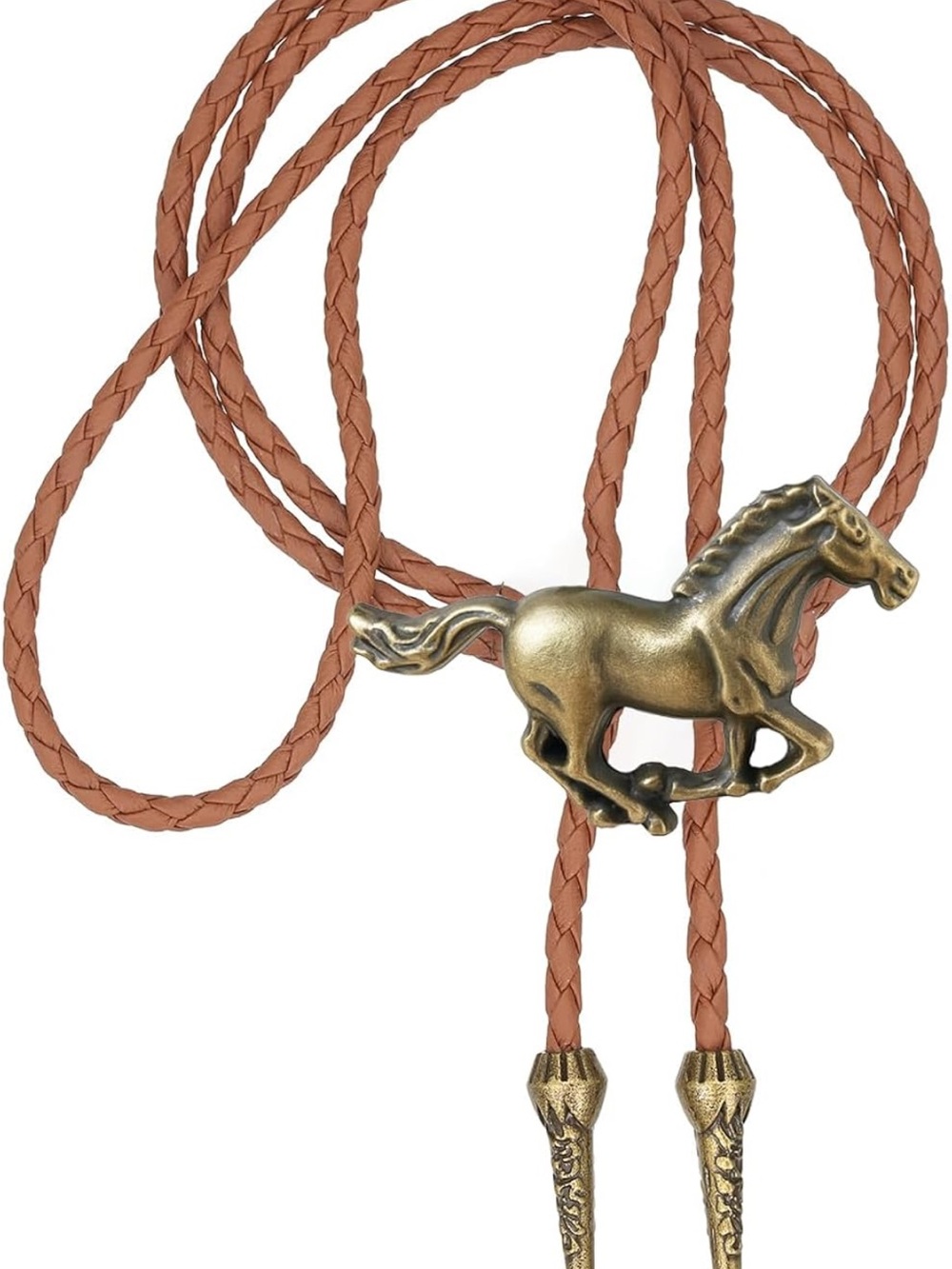 Bronze Horse Bolo Tie with Tan Braided Cord - Picture 3 of 3
